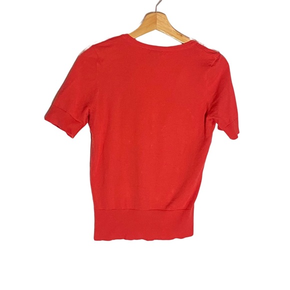 Ann Taylor Fitted-Short-Sleeve V-Neck Button-Up Sweater - Picture 2 of 3